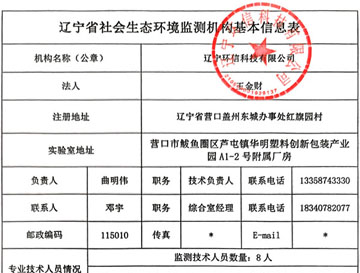 辽宁省社会生态环境监测机构基本信息表